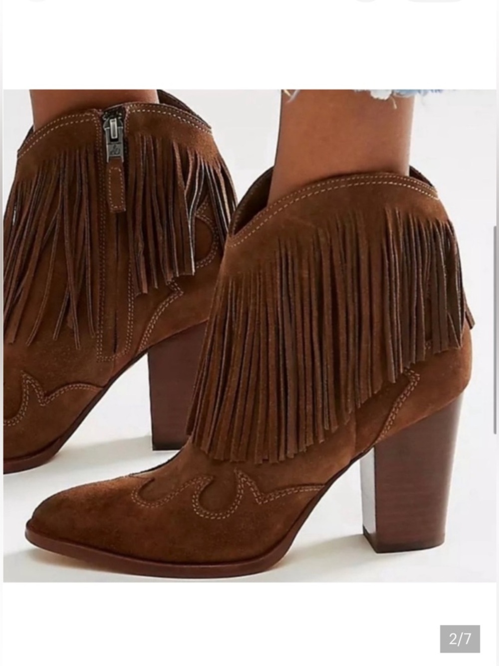 Sam Edelman NWT NIB Benjie brown suede fringe ankle western boots - Picture 7 of 10